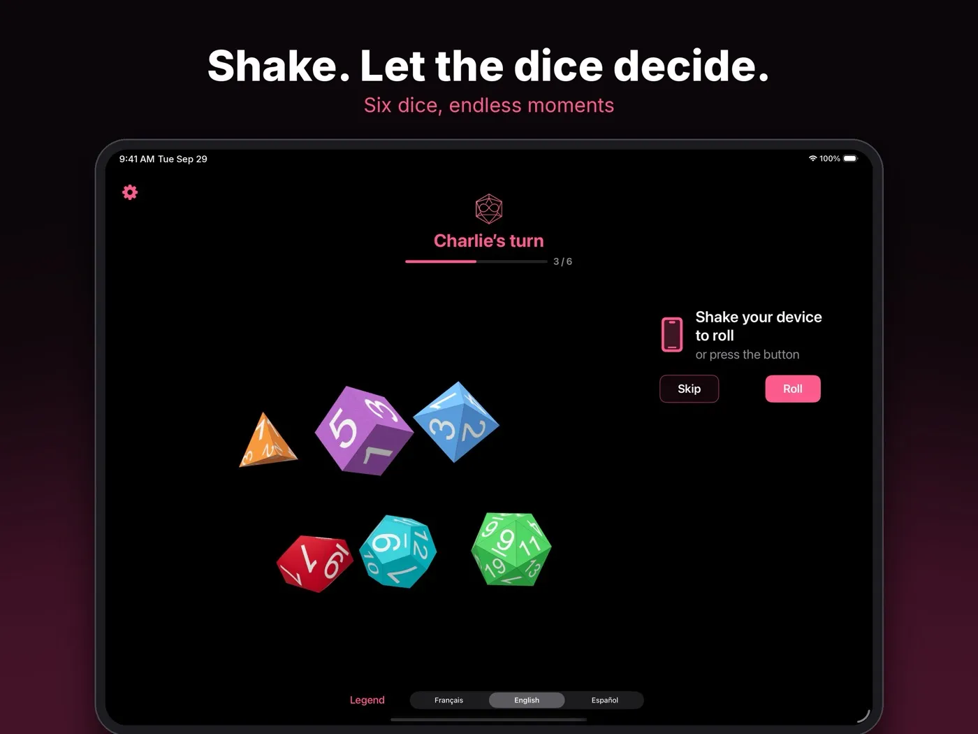 Shake. Let the dice decide.