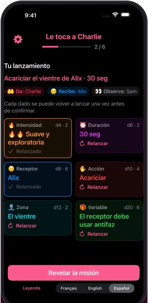 Cada dado puede relanzarse