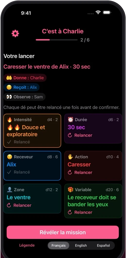 Chaque dé peut être relancé